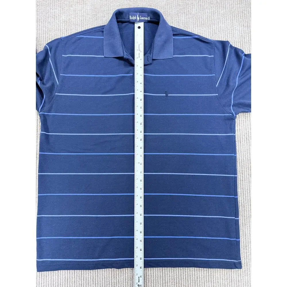 Ralph Lauren Men XXL Striped Polo Shirt Navy Blue Cotton Blend Short Sleeve